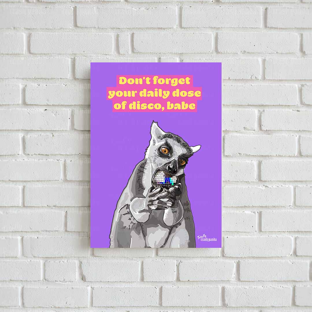 Lemur Eats Disco Poster - Totally Trash Panda