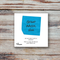 A square white book with a blue sticky-note graphic reading 'Great Advice, Hun' and smaller text below, photographed flat on a rustic weathered wood background. The book also shows the brand name 'Totally Trash Panda' in the lower left.