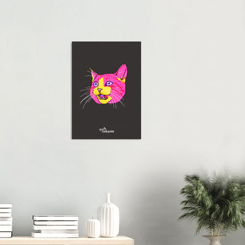 Totally Trash Panda's Cat face illustration poster shown against a living room wall